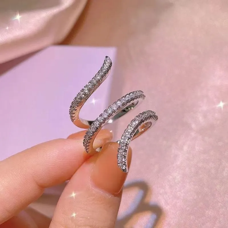 Multi-layer Geometric Wrapped Zircon Ring, Fashionable Personalized Creative Japanese & Korean Style Ring, Snake-shaped Ring