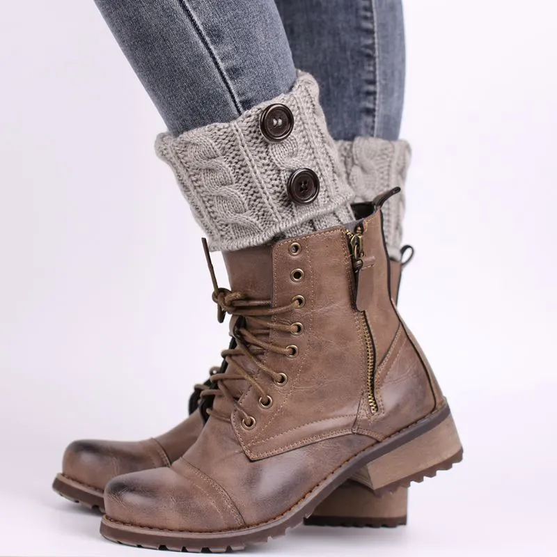 Button-knit Cable-knit Wool Sock Covers For Autumn And Winter - Product Image 4
