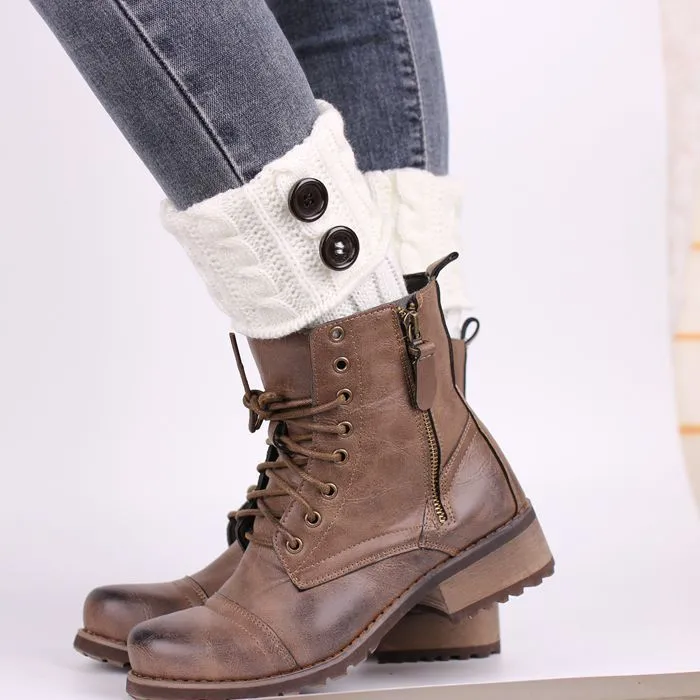 Button-knit Cable-knit Wool Sock Covers For Autumn And Winter - Product Image 5