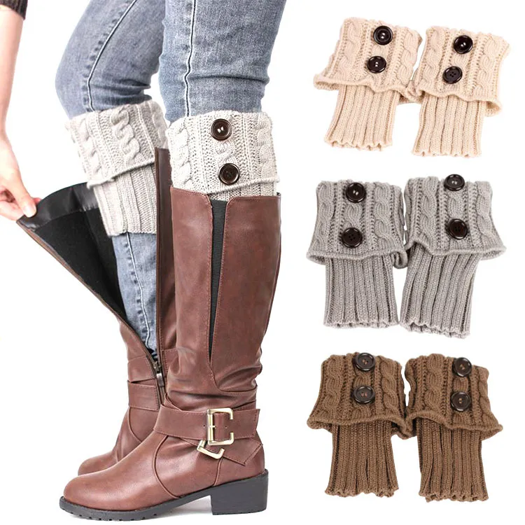 Button-knit Cable-knit Wool Sock Covers For Autumn And Winter - Product Image 1