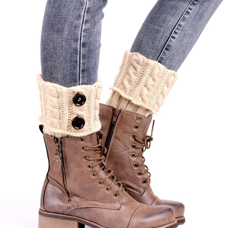 Button-knit Cable-knit Wool Sock Covers For Autumn And Winter - Product Image 4