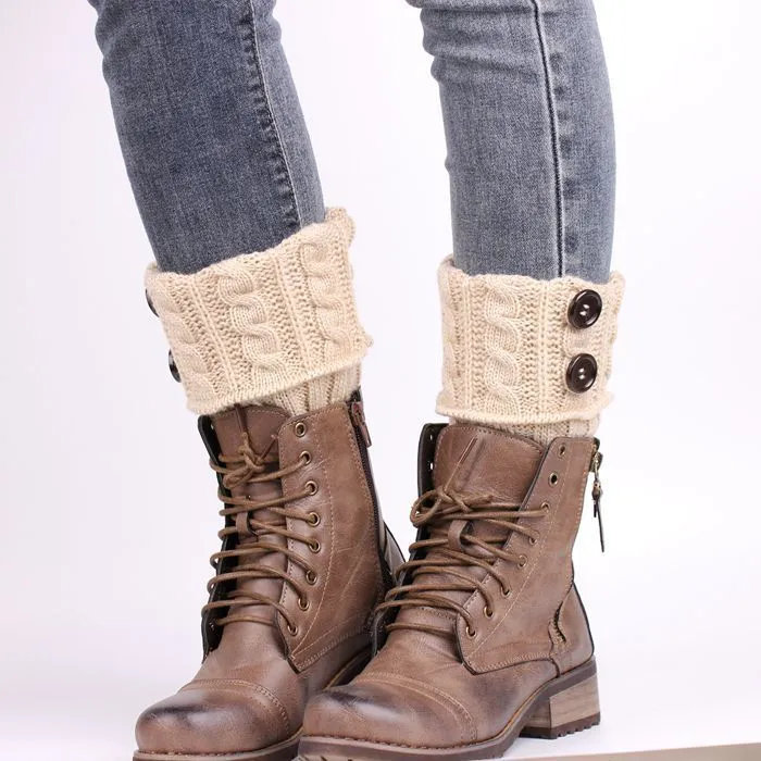 Button-knit Cable-knit Wool Sock Covers For Autumn And Winter - Product Image 1