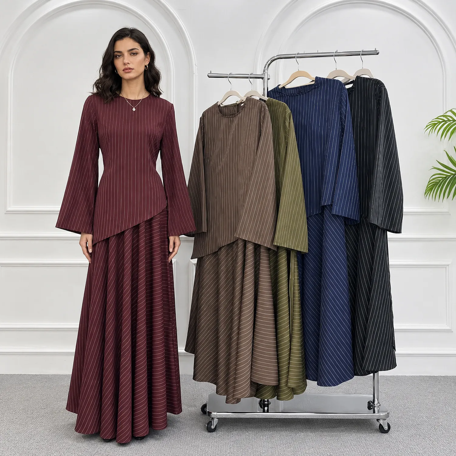 Women's Striped Skirt Suit Is Simple - Product Image 1